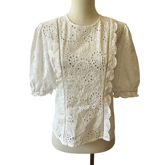 J MCLAUGHLIN JONIE TOP S EYELET LACE COTTON PRAIRIE COTTAGECORE FEMININE NWOT - Picture 2 of 12